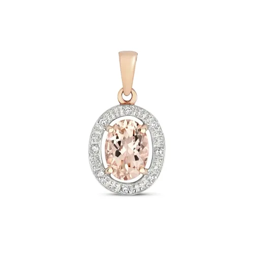 Diamond & 0.65ct Morganite Halo Pendant 9ct Gold